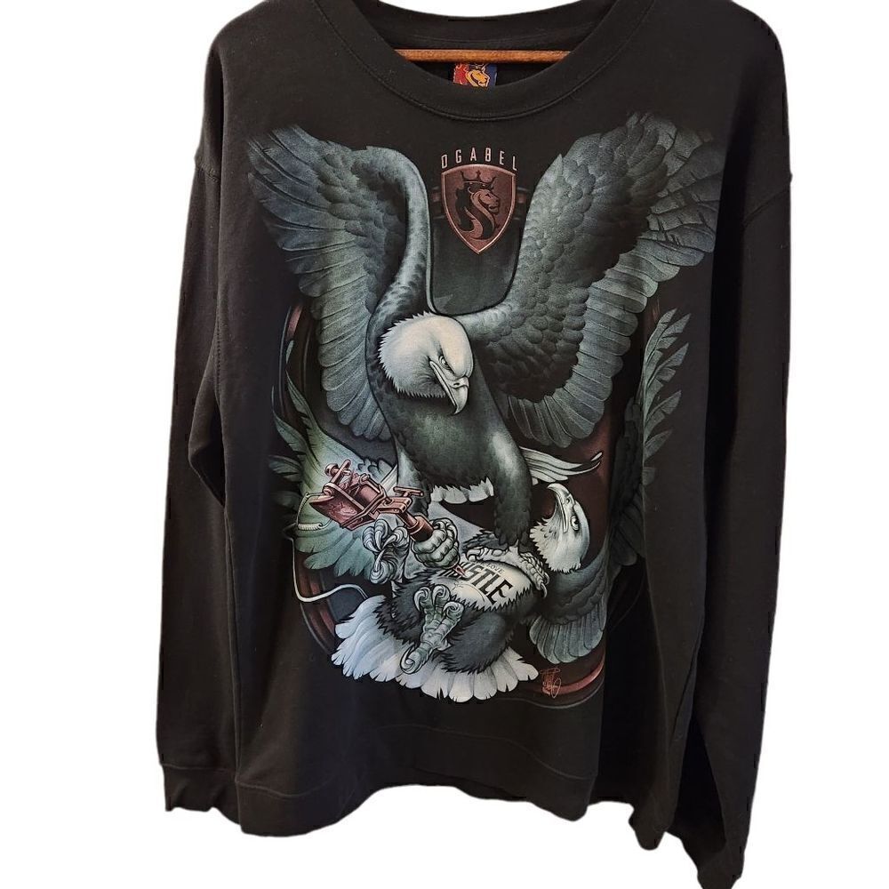 ‎Ogabel Men's Tat Graphic Eagle Crewneck Sweatshirt Size XL
